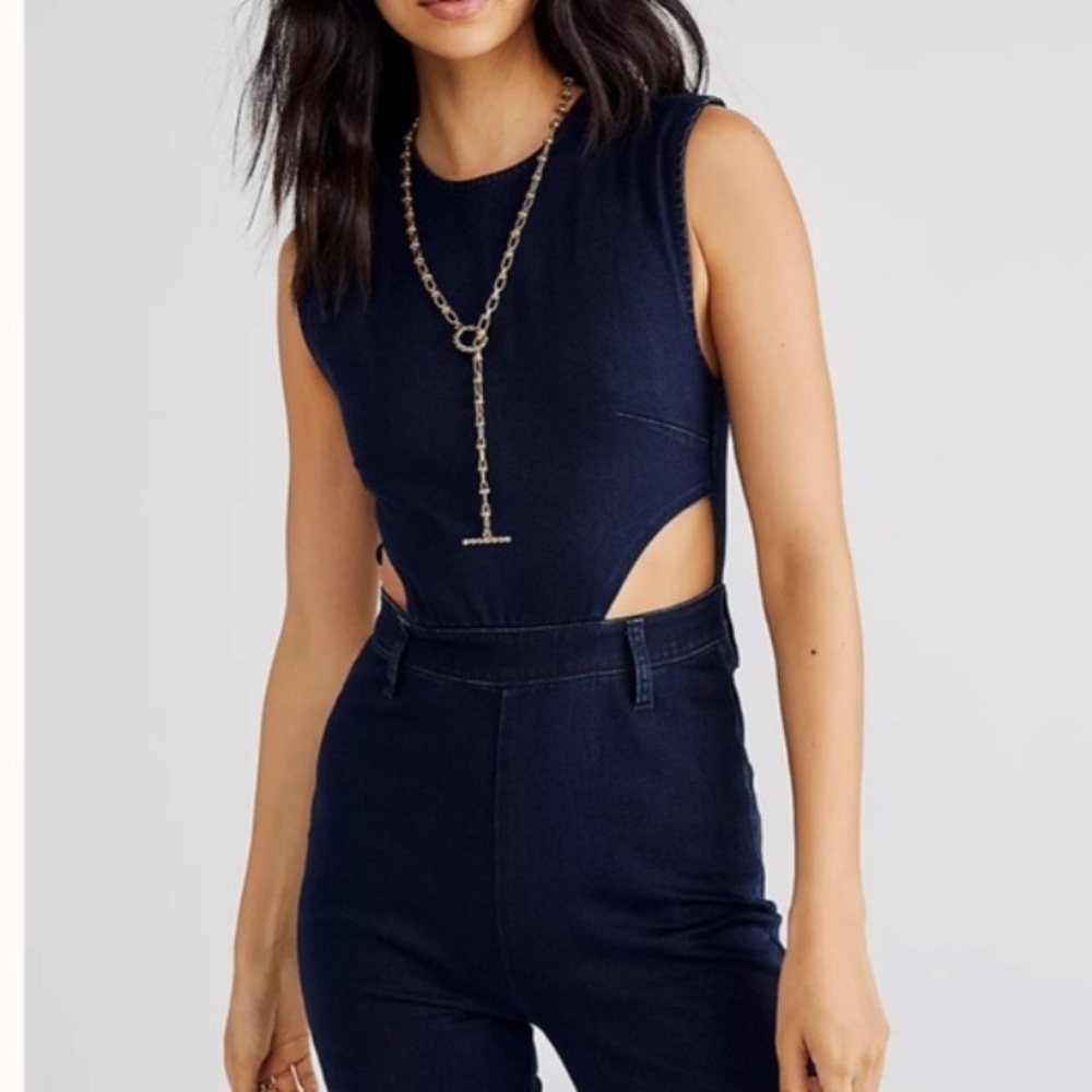 NWT WeWoreWhat Dani Denim Blue Jumpsuit - Picture 5 of 9